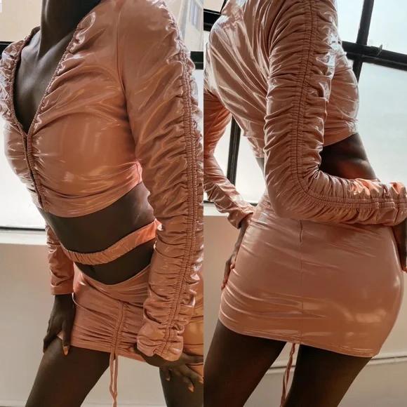 strapless open back dress Fantasy Latex Floral Embellished Mini Dress Pink main image 0